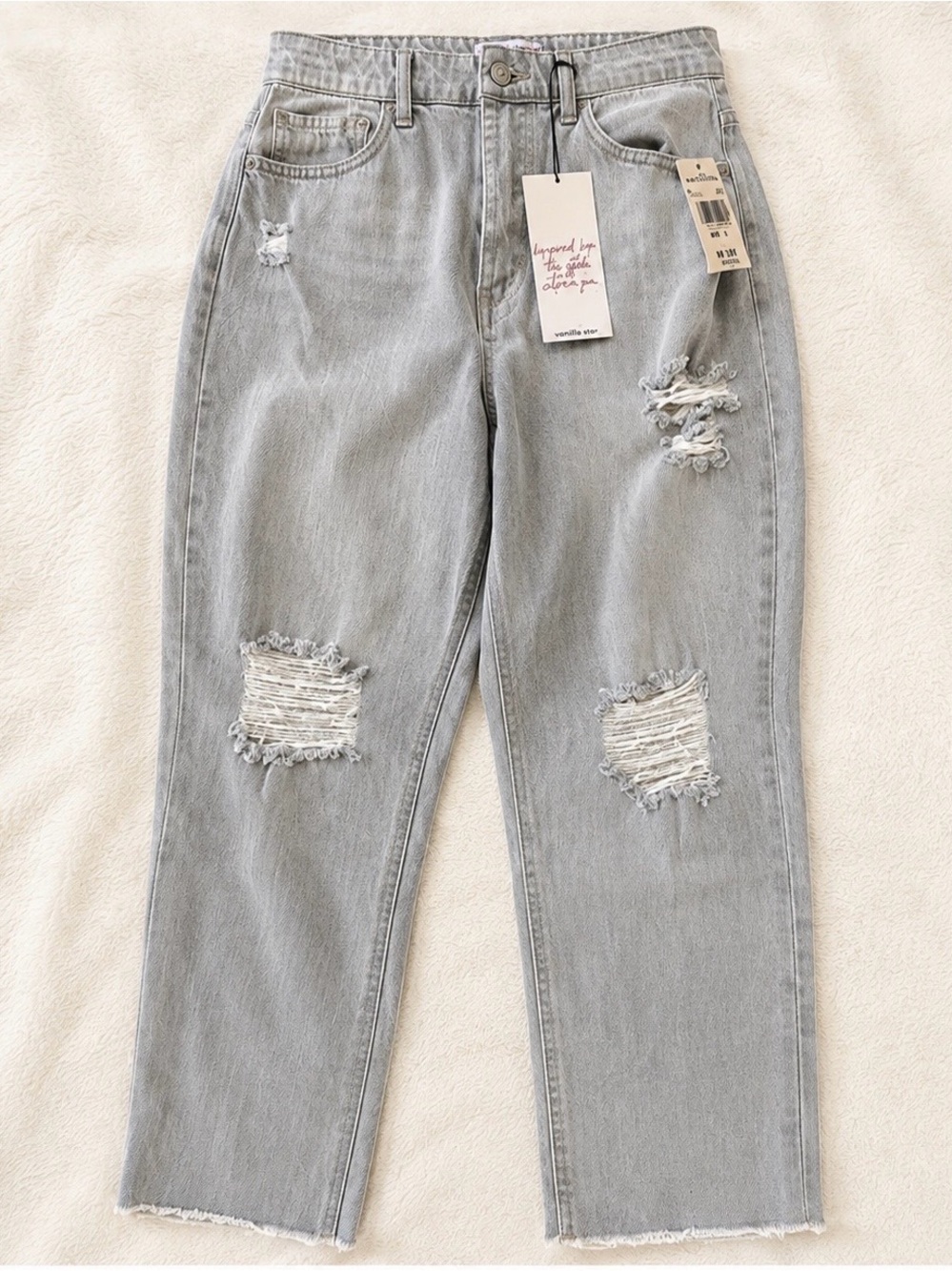 Vanilla Star Light Gray Distressed Boot Cut Jeans size 30 W 11